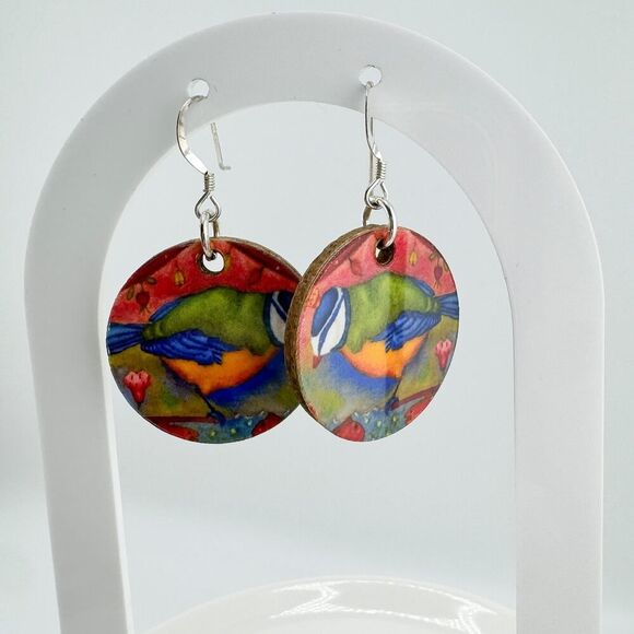 Vintage Handmade Wooden Bird Earrings 80s Cottagecore Nature Inspired Artisan - Picture 4 of 8